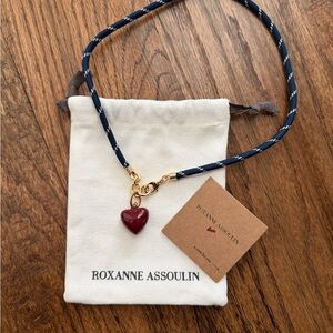Roxanne Assoulin Mini Burgundy Heart Necklace with Navy Happy Cord